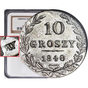 RR-, Królestwo Polskie, 10 groszy 1840, MW/W, litera W wybita DWUKROTNIE