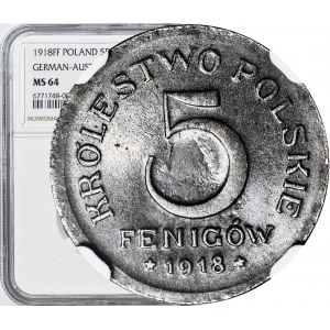 Kingdom of Poland, 5 fenig 1918, mint, , eagle spirit in the background