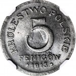 Kingdom of Poland, 5 fenig 1918, mint, , eagle spirit in the background