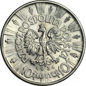 10 złotych 1934, Piłsudski, orzeł URZĘDOWY, rzadki, menniczy