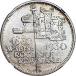 RRR-, 5 złotych 1930, Sztandar, WYŚMIENITY, zdwojenie daty w lewo, B. RZADKIE