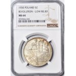 RRR-, 5 złotych 1930, Sztandar, WYŚMIENITY, zdwojenie daty w lewo, B. RZADKIE