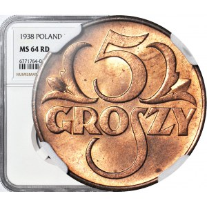5 pennies 1938, RD color, minted