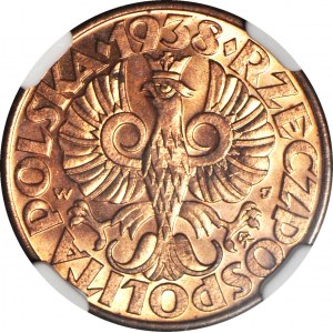 5 pennies 1938, RD color, minted