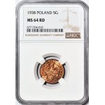 5 pennies 1938, RD color, minted