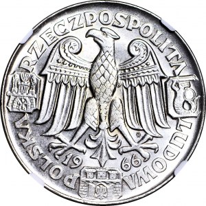 100 zlotých 1966, Mieszko a Dąbrówka, hlavy, STRIEBORNÝ PROSPEKTÍV