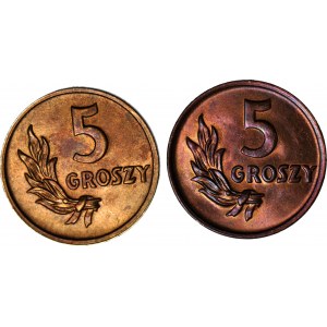 5 groszy 1949, czerwone, mennicze, czerwone i żółte, 2szt.