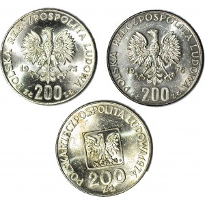 Set of 3 pcs. 200 PLN 1974-76, Fascism, Olympics, XXX years of PRL