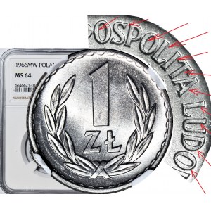 1 złoty 1966, zdwojenie rysunku stempla - DOUBLE DIE