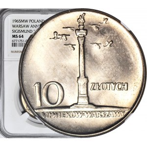 10 zlatých 1965, velký sloupec, mincovna