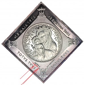 Papież Jan Paweł II, Medal 2005, Klipa, Srebro Ag999, ze znakiem mennicy MW - rzadkość