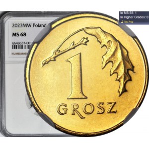 1 grosz 2023, menniczy, TOP POP JEDYNY W MS68