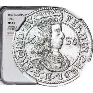 Austria, Ferdynand Karol, 3 Krajcary 1650, Hall, mennicze