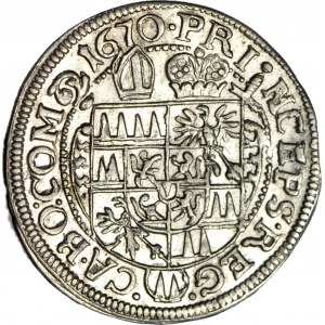 Austria, Olomouc, Charles II of Liechtenstein, 3 krajcars 1670, large head, minted