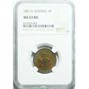 Austria, Franz Joseph, 1 krajcar 1851 A, Vienna, minted