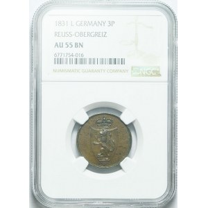 Niemcy, Reuss-Obergreiz, Heinrich XIX, 3 pfennig 1831 L, ładne