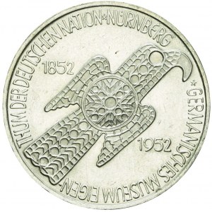 Niemcy, RFN, 5 marek 1952 D, Monachium, 100-lecie Muzeum Niemieckiego w Norymberdze, rzadkie