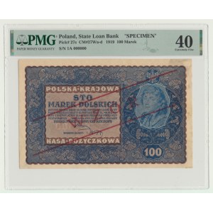 RRR-, 100 marek polskich 1919 - WZÓR, I Serja A 000,000, oryginał, ekstremalnie rzadki