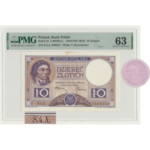 RRR-, 10 Gold 1919 - S.4.A. - lila Klausel, sehr selten