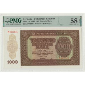 Niemcy, DDR, 1000 marek 1948, ser. A0069521, niski numer, bez złamań.