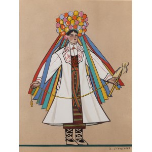 Zofia Stryjeńska ( 1891 - 1976 ), Bride from Volhynia - sheet XXXV from the portfolio 'Polish Peasants' Costumes, 1939