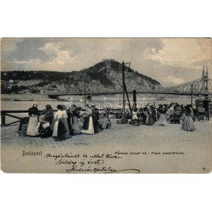 1905 Budapest, Ferenc József híd, piac, gőzhajó (EK)