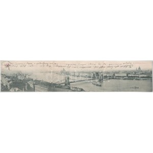 1899 (Vorläufer) Budapest, épülő Lánchíd. 3részes kinyitható panorámalap, Divald Károly 49. (ragasztónyom / gluemark...
