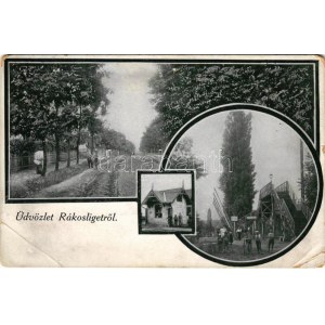 1911 Budapest XVII. Rákosliget, vasútállomás, sorompó, felüljáró híd, vasúti őrház (EB)