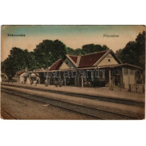 Budapest XVII. Rákoscsaba, pályaudvar, vasútállomás. Engel Simon kiadása +  RÁKOSCSABA P.U. (EK...