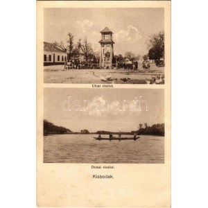 1931 Kisbodak (Szigetköz), utca, Duna, csónak, harangláb. Gróf Árpád kiadása (fl)