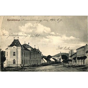 1915 Boksánbánya, Bocsa; Járásbíróság, utca, templom. Rosner Adolf n. 5157 / tribunale, strada, chiesa (EB...