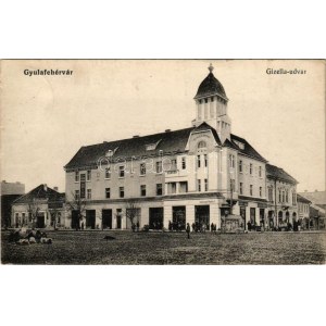 1916 Gyulafehérvár, Alba Iulia; Gizella udvar, Városi vendéglő, Schlesinger Testvérek, Fuchs Nándor, Gelb Fülöp üzlete...
