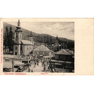 1908 Zalatna, Zlatna; Piac tér, templomok. Nagy Árpád kiadása / square, churches