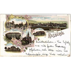 1898 (Vorläufer) Kassa, Kosice; Felső Fő utca, Állami ipariskola, dóm, Gazdasági tanintézet, gőzfürdő. Varga kiadása ...