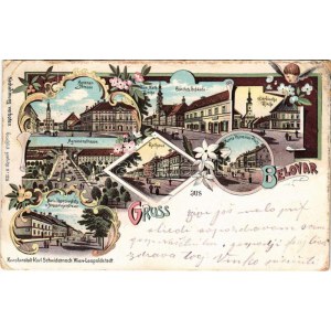 1898 (Vorläufer) Belovár, Bjelovar; Agramerstrasse, Kirche, Comitats Gebäude, Serbische Kirche, Maria Theresien Platz...