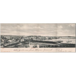 1905 Pola, Handelshafen / port - 4-tiled folding panoramcard