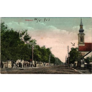 1913 Herkóca, Hrtkovci; utca, templom / strada, chiesa (EK)