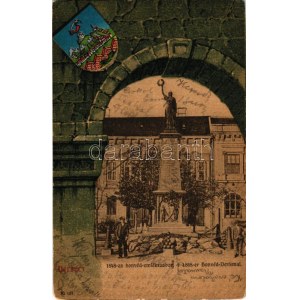 1900 Versec, Werschetz, Vrsac; 1848-as honvéd emlékszobor. Szecessziós címeres litho, Kehrer Lajos kiadása ...