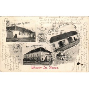 1905 Sopronszentmárton, Szentmárton, Markt Sankt Martin; Gebrüder Berthan, Geschäft des Josef Heinz, Herrschaftshaus ...