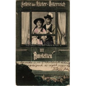 1907 Amstetten. Grüsse aus Nieder-Österreich / Greeting montage with train (EK)