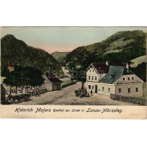 Mürzsteg (Steiermark), Heinrich Majers Gasthof zur Linde in Lanau-Mürzsteg / inn, restaurant, automobile (EK...