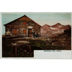 Ötztal, Oetzthal (Tirol); Brunnenkogel-Schutzhaus / mountain tourist house. Fritz Gratl hand-coloured photo (cut...