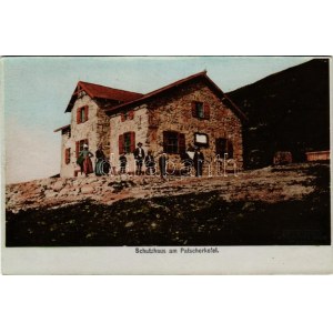 Patscherkofel (Tirol), Schutzhaus / mountain tourist house. Fritz Gratl hand-coloured photo (cut)