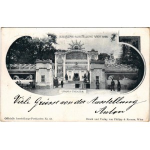 1898 (Vorläufer) Wien, Vienna, Bécs; Jubiläums-Ausstellung 1898, Urania-Theater. Officielle Ausstellungs-Postkarte Nr...