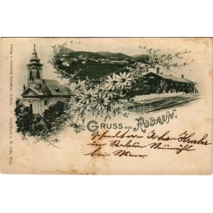 1898 (Vorläufer) Wien, Vienna, Bécs XXIII. Rodaun, Bahnhof, Kirche. Verlag von Gottfried Halbritter / church...