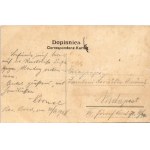 1908 Bosanski Brod, Kolodvor / Bahnhof / railway station. Art Nouveau montage with stamps, coat of arms and flags (fl...