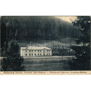1936 Anenské údolí-Rotava, Annathal-Rothau; Restaurace Nádrazí / Restaurant Bahnhof / railway station and restaurant ...