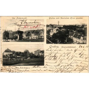 1905 Hrádek nad Nisou, Grottau; Deutschböhmen. Der Niedermarkt, Grottau vom Deutschen Haus gesehen, Am Fabriksberg...