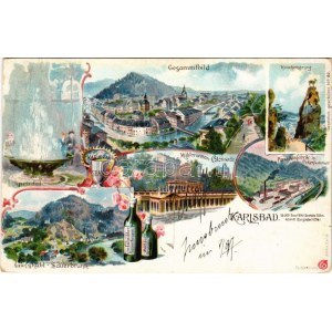 Karlovy Vary, Karlsbad; Hirschensprung, Sprudel, Giesshübl Sauerbrunn, Mühlbrunnen Colonnade...