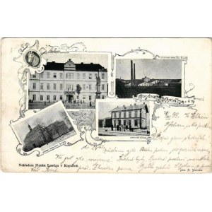 1899 (Vorläufer) Kopidlno, Copidlen; Zámek Hrab. Erv. Slika, Stanice C.O.D. 1881, Radnice, Znak Mesta, Cukrovar Hrab...